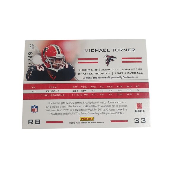 2011 Panini Totally Certified Michael Turner 83 Blue Materials 48 of 249 Jersey - Picture 2 of 3